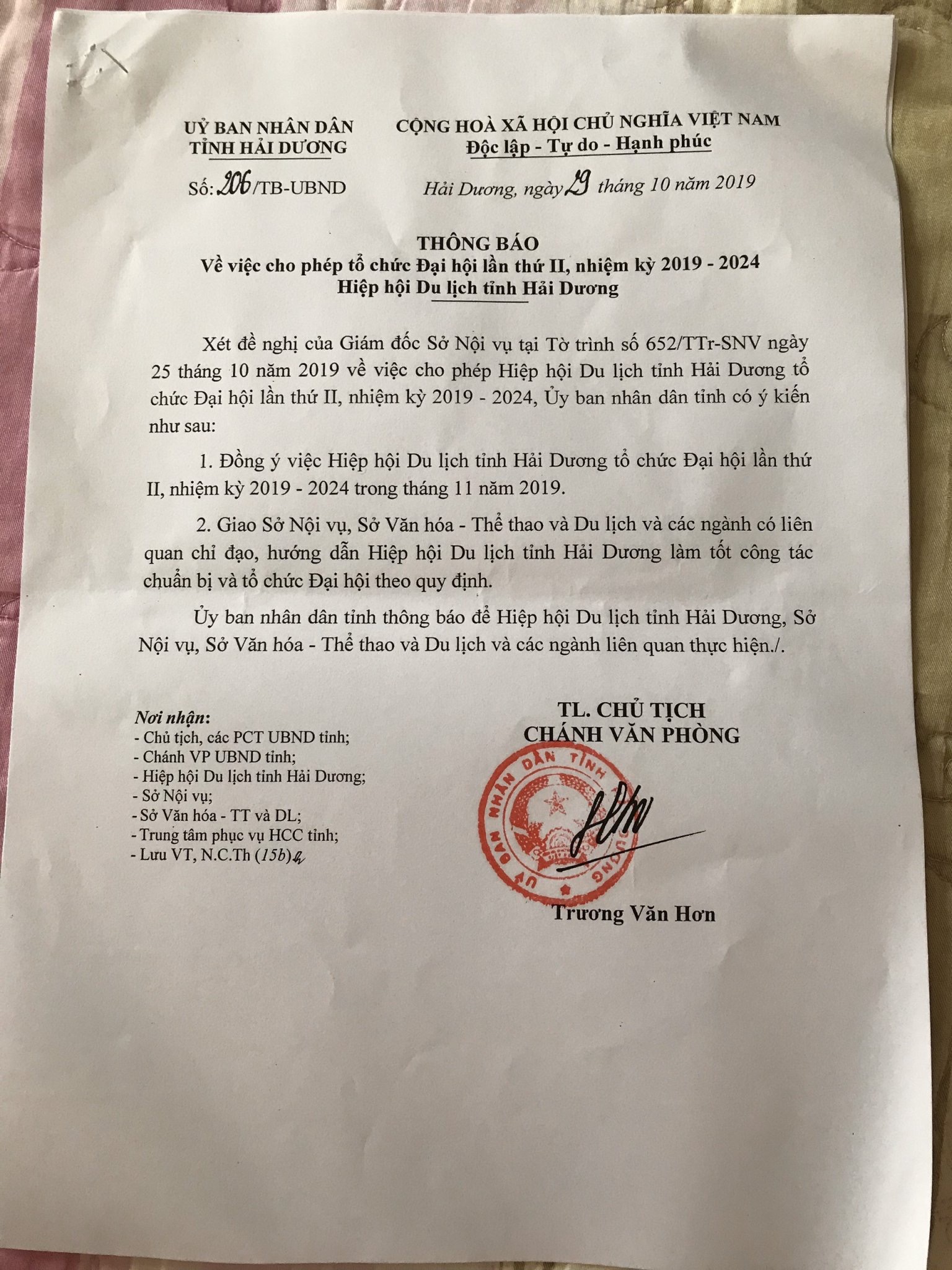 Văn bản cho phép Đại hội 